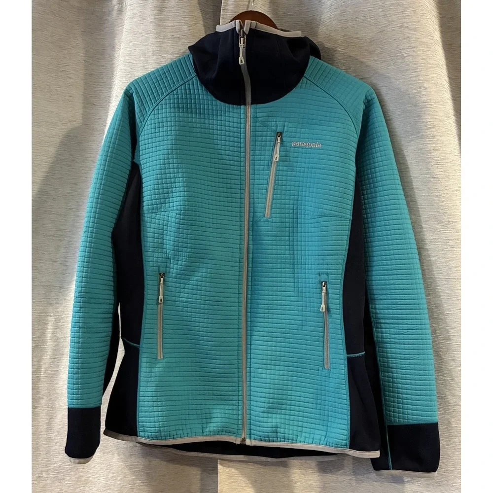Patagonia Dual Aspect Hoody Jacket Womens Large Blue Stretch Shell Coat Hiking
